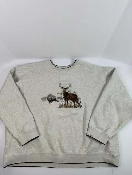 Croft & Barrow Embroidered Deer Wildlife Crewneck Sweatshirt Gray Men's XL - Picture 1 of 10
